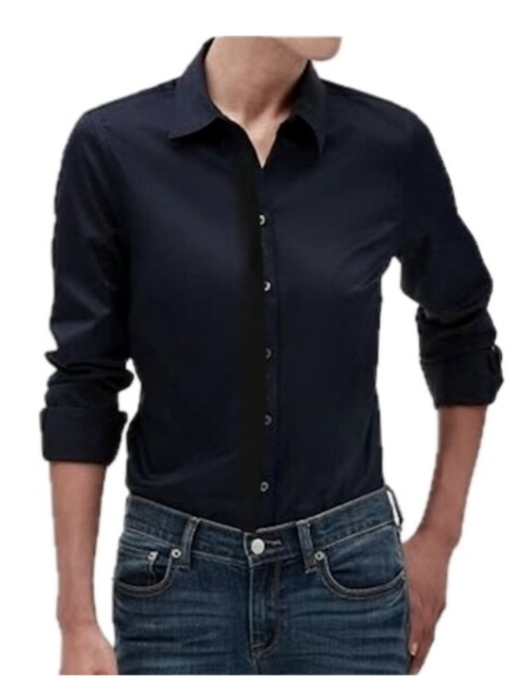 Banana Republic Womens Black Tailored Button-Down No-Iron Long Sleeve Shirt Sz 8
